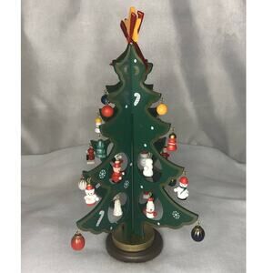 Kurt S. Adler Folding Wooden Tree With 24 Mini Decorations, Star Topper And Base